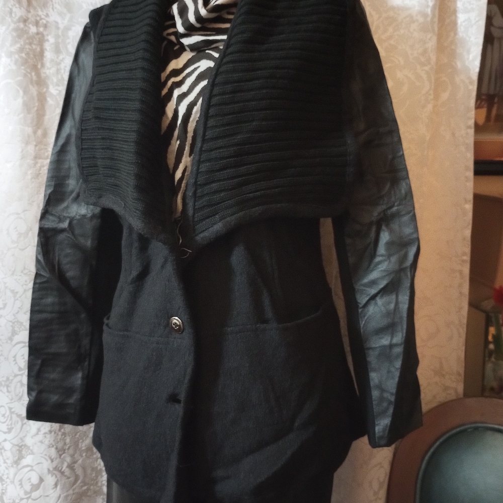 H by Halston Leather and Wool Sweater Jacket - Picture 4 of 11